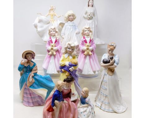 A Royal Doulton figure, Bedtime Story HN2059, Delphine HN2136, Charity HN3087, Faith HN3082, Hope HN3061, Sweet Seventeen HN7