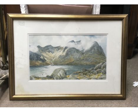 Watercolour painting by Patrick R Donovan depicting a mountain landscape. Frame dimensions- 68x50cm