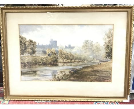 A framed watercolour painting of Windsor Castle. Signed John Healon, 1884. Measuring approximately 62x46cm