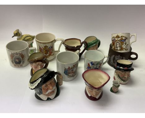 A good box of mixed ceramic items inc crested china, Doulton Toby jugs, etc. NO RESERVE