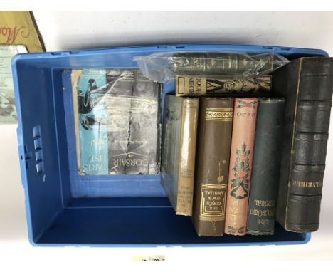 Box of books including girls own annuals, a bible, fashion magazine and 1965 Corsair parts manual.