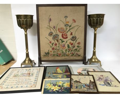 No Reserve - Tapestry fire screen collection+ Brass ornaments