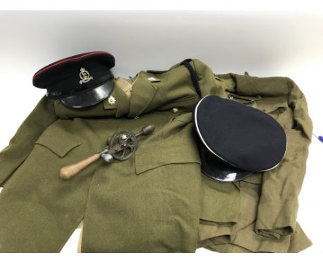 Collection of British military uniforms and military issue drill