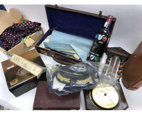 Assorted collection including binoculars and barometer