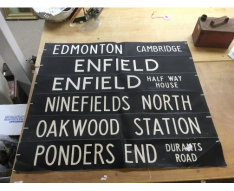Vintage Bus stop signs, EDMONTON CAMBRIDGE, ENFIELD, ENFIELD HALF WAY HOUSE, NINEFIELDS NORTH, OAKWOOD STATION, PONDERS END, 