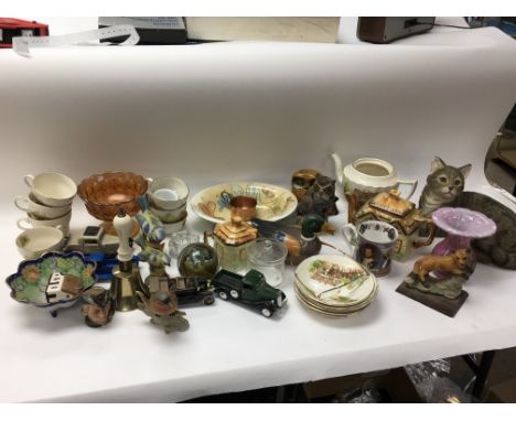 Collection of resin &amp; ceramic animals, vintage toy cars and Swinnertons "Luxor Vellum" teaset