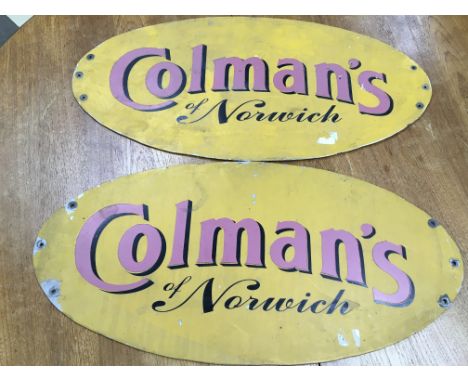 Vintage Colman's of Norwich shop display signs. Approximately 70x30cm