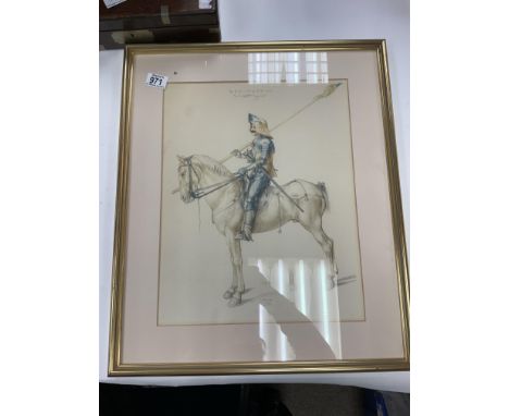 Theatrical pencil sketch of a man on horse back. Approx 58x49