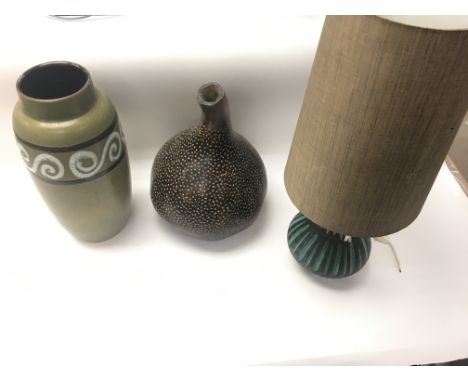 A collective lot including a gourd a west Germany made vase and a Swiss made lamp. No reserve.