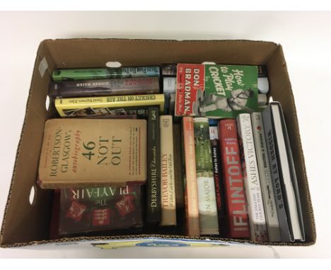 1 box of assorted Cricket books, including Playfair Test Cricket and other vintage items NO RESERVE