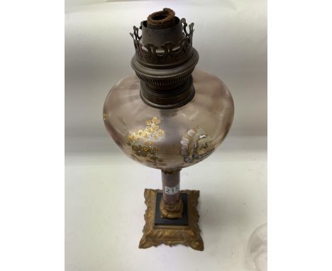 A Victorian Brennan Oil lamp with polished stone central column. 43cm. NO RESERVE