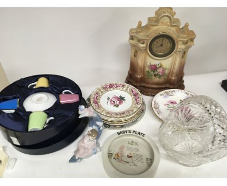 A boxed Royal Worcester coffee set a Lladro figure a collection of decorative Coalport plates and other ceramics including a 