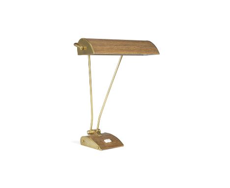 DESK LAMPA brass and faux timber desk lamp attributed to Eileen Gray. 35.5 x 16 x 45cm (h)