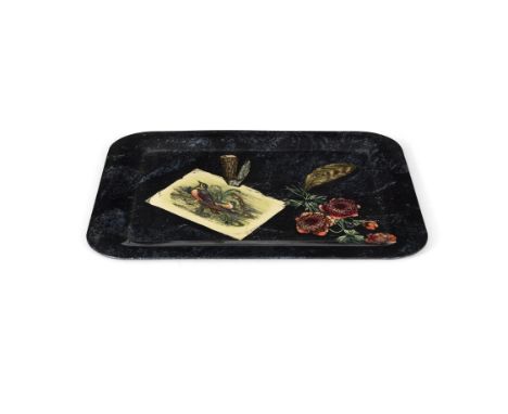 FORNASETTIAn enamel tray by Fornasetti, with maker's label, Italy c. 1970. 58 x 46.5cm