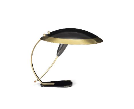 DESK LAMPA brass and glass desk lamp with brass detailing. c1950, Italy. 40 x 45 x 33cm (h)
