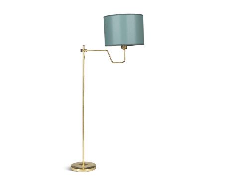 BERGBOMSA brass floor lamp with a green shade by Bergboms. Sweden, c.1970. 141cm (h)