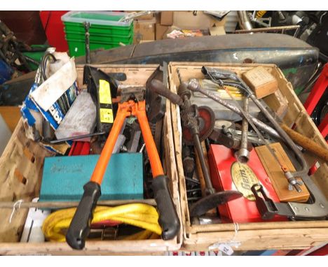 A selection of mixed hand tools to include mole grips, ratchets and mallets etc