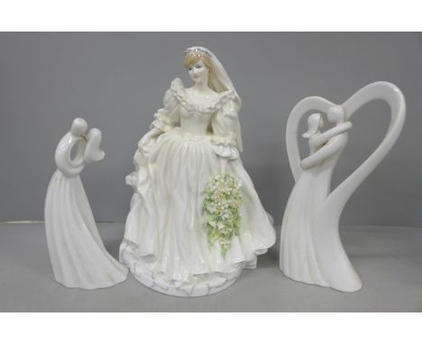 A Coalport figure of Diana The Princess of Wales, limited edition, with certificate, and two other ceramic figures