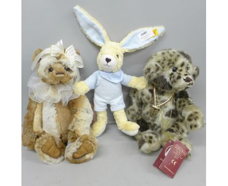Two Charlie bears, Nyah and Crumpet, together with a Steiff rabbit