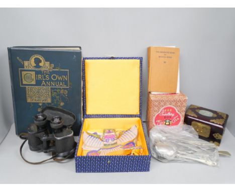 A collection of mixed ephemera and other items to include scrap books with postcards and newspaper clippings, silver plate cu