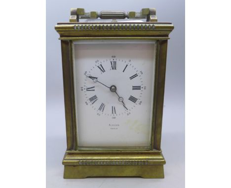 A brass cased early 20th Century French striking carriage clock, dial signed Riddel, Paris
