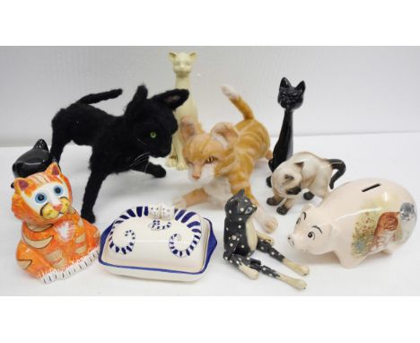 A collection of mainly cat figures including ceramic and felt **PLEASE NOTE THIS LOT IS NOT ELIGIBLE FOR IN-HOUSE POSTING AND