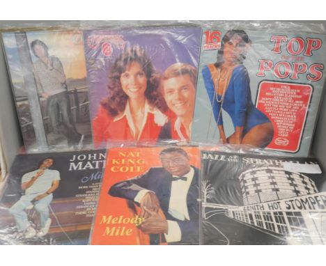 Collection of 22 rock, jazz and pop LP records, Frank Sinatra, Johnny Cash, Elvis Presley, The Carpenters, etc.