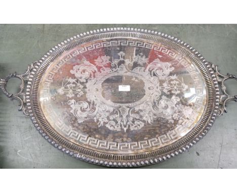 A large Victorian circa 1850s Martin Hall &amp; Co engraved silver plated serving tray approximately 81cm x 52cm. Together wi
