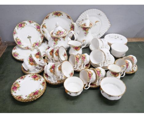 A collection of Royal Albert Old Country Roses tea and coffee service including coffee pot, teapot, teacups, saucers, coffee 