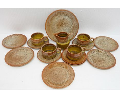 Arklow studio pottery - Four ceramic cups, saucers, side plates, jug and one larger plate by Arklow studio pottery **PLEASE N
