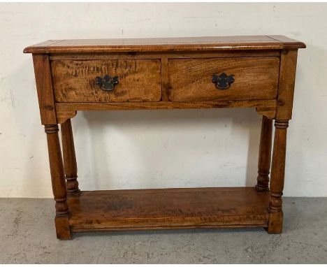 A vintage style yew two drawer console table (H81cm W100cm D30cm)