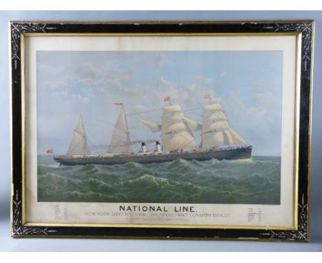 LITHOGRAPH - of the National Line 'SS Egypt' entitled 'National Line New York, Queenstown, Liverpool and London Direct', 70 x