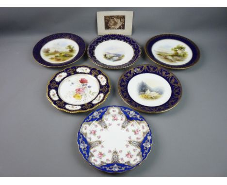 AN ATTRACTIVE PARCEL OF SIX ROYAL WORCESTER (FOUR) & GRAINGER WORCESTER (TWO) DISPLAY PLATES, crimson and gilt bordered, thre