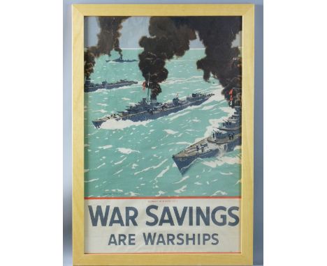 NORMAN WILKINSON wartime print - depicting warships 'War Savings are Warships', 73 x 48 cms