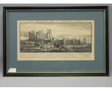 SAMUEL & NATHANIEL BUCK uncoloured lithograph 1742 - 'The North East View of Caernarfon Castle', 19.5 x 37 cms