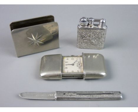 A PARCEL OF SILVER & WHITE METAL COLLECTABLE ITEMS including a hallmarked slide-out fruit knife in a bright cut sleeve, a whi