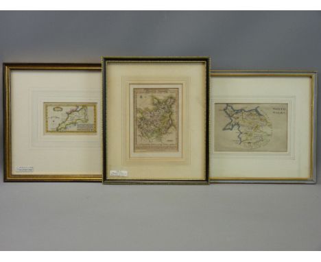 JOHN WALLIS tinted map 1812 - North Wales, 13 x 9 cms, GIBSON & NEWBURY coloured and tinted miniature map 1759 - North Wales,