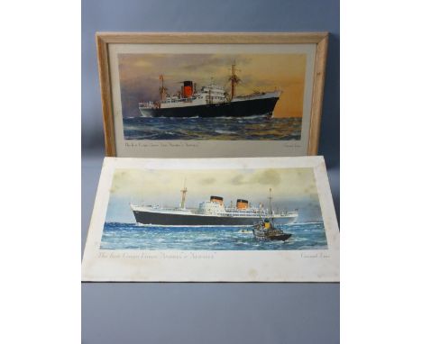 TWO CUNARD WHITE STAR coloured prints -  the first entitled 'The Fast Cargo Liners Asia, Arabia and Assyria', framed and the 