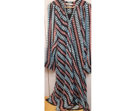 A vintage Balenciaga of Paris sheer tunic dress in a turquoise, red and black geometric design, having a black lining, up to 