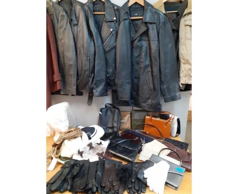 A quantity of ladies and gents coats and jackets, gents leather gloves, mixed hats and vintage bags, together with a modern w
