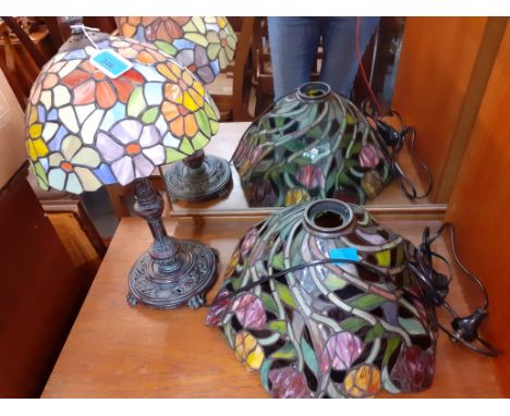 A contemporary Tiffany style table lamp and shade and another Tiffany style lamp shade, Location: A4M