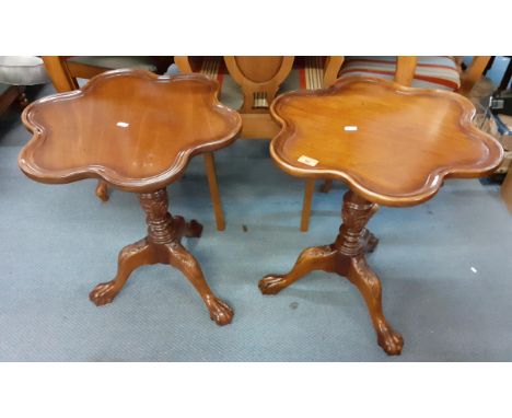 A pair of reproduction wine tables with tops in the shape of a flower above a tripod pedestal baseLocation: A1B 