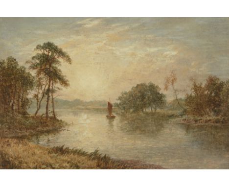 Henry Dawson, British 1811-1878- River landscape with a sailing boat; oil on panel, signed with monogram and dated 'HD 41' (l