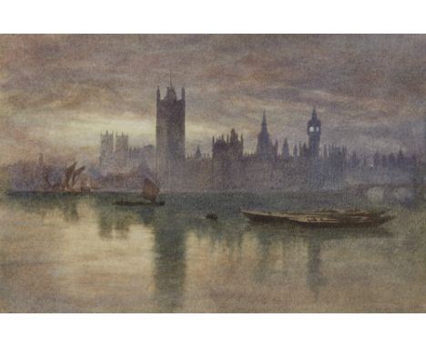 Richard Henry Wright, British 1857-1930- A view of the Palace of Westminster across the Thames; watercolour on paper, bears i