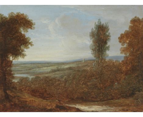 Attributed to Benjamin Barker of Bath, British 1776-1838- View of Colerne; oil on card, bears inscription 'Benjamin Barker' o