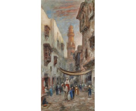 Frans Wilhelm Odelmark, Swedish 1849-1937- A street in Cairo; oil on canvas, signed 'F.W.Odelmark' (lower right), inscribed '