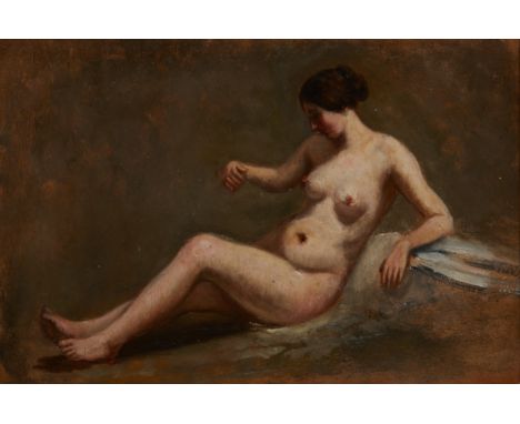 Circle of Jean Baptiste Camille Corot, French 1796-1875- Femme nue; oil on paper laid down on board, 20.8 x 30.4 cm. Provenan