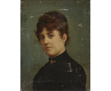 Giuseppe de Nittis, Italian 1846-1884- Portrait of a lady, bust-length, wearing a star brooch; oil on canvas, signed 'De Nitt