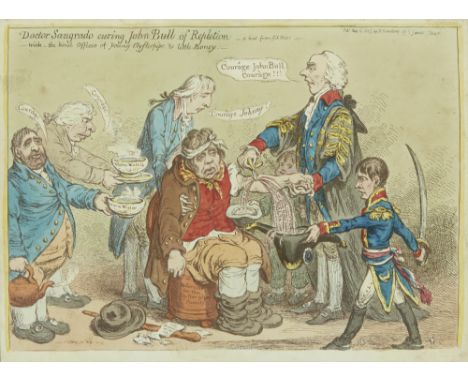 James Gillray, British 1756-1815- Doctor Sangrado curing John Bull of repletion - with the kind offices of young Clysterpipe 