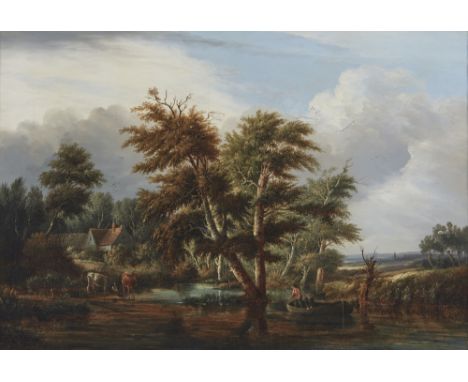Edward Williams, British 1782-1855- The Backwater of the Stour; oil on canvas, 43.2 x 63.2 cm. Provenance: with N. R. Omell G